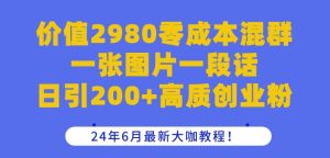 价值2980零成本混群一张图片一段话日引200+高质创业粉,24年6月最新大咖教程-创大侠