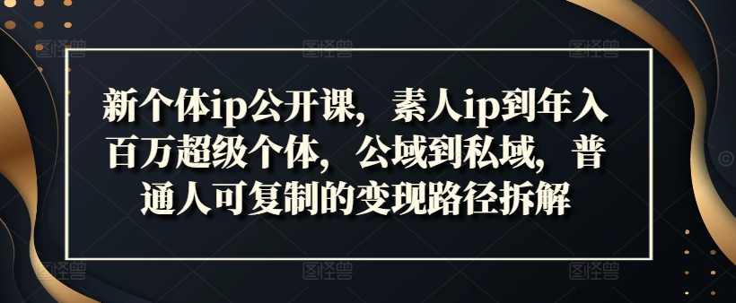 新个体ip公开课，素人ip到年入百万超级个体，公域到私域，普通人可复制的变现路径拆解-创大侠